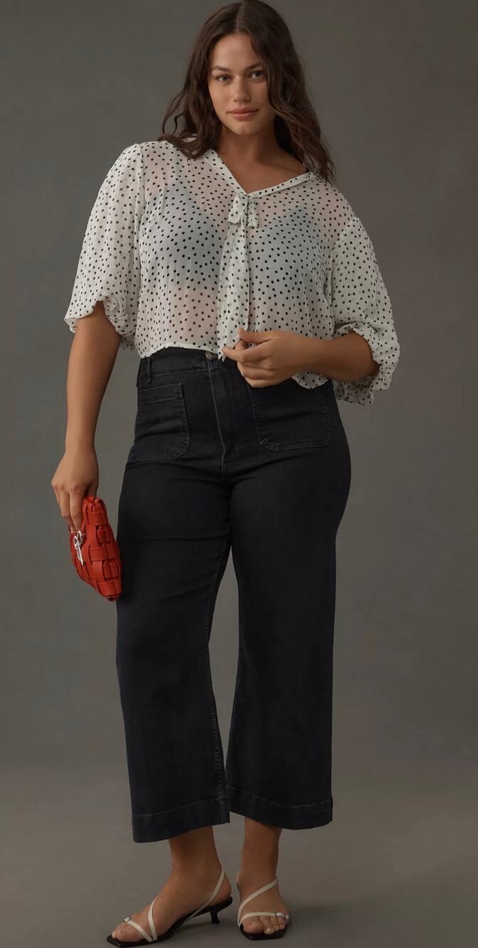Pilcro Anthropologie The Breaker High-Rise Wide-Leg Cropped Jeans Black Size 26W